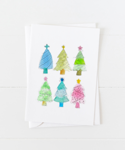 Festive Christmas tree doodles Christmas card with pointed flap envelope