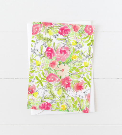 Pink Floral Doodles Greeting Card