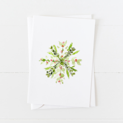 Watercolor botanical snowflake Christmas card with pointed flap envelope