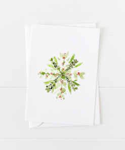 Watercolor botanical snowflake Christmas card with pointed flap envelope