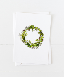 Watercolor Holiday Wreath Christmas Card with pointed flap envelope