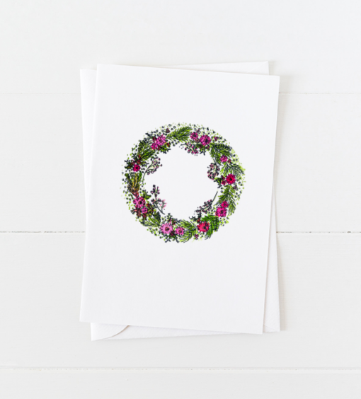 Holiday wreath Christmas Card with pointed flap envelope