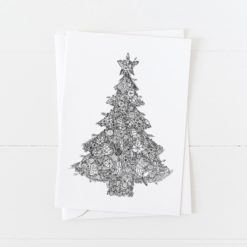 Hand drawn Christmas tree created from ornament doodles with a pointed flap envelope