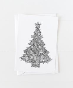 Hand drawn Christmas tree created from ornament doodles with a pointed flap envelope