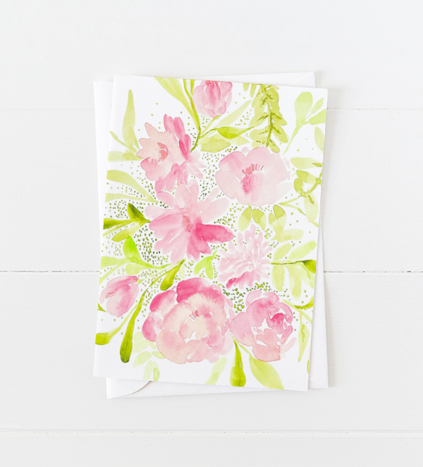 Pink and Green Floral Greeting Card