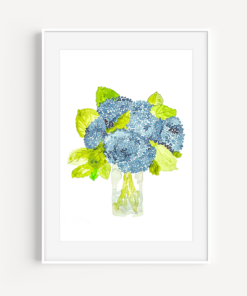 watercolor blue hydrangeas in a vase