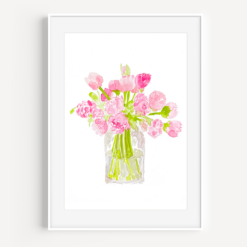 watercolor pink peonies in a vase