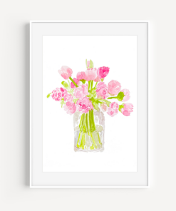 watercolor pink peonies in a vase