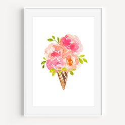 Watercolor Flower Ice Cream Cone