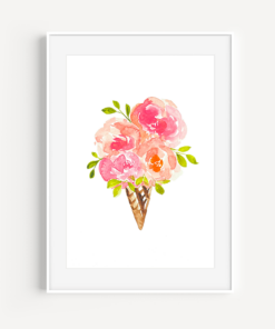 Watercolor Flower Ice Cream Cone