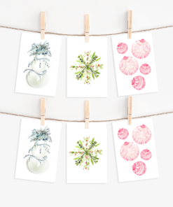 Watercolor holiday Christmas Card set with pointed flap envelopes