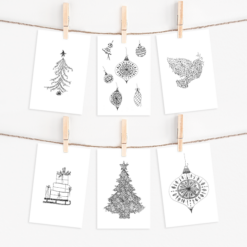 Doodle Christmas Cards Set - 6 cards with 6 pointed flap envelopes