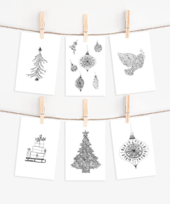 Doodle Christmas Cards Set - 6 cards with 6 pointed flap envelopes