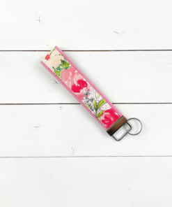 Pink Flower Doodles Wristlet Keychain