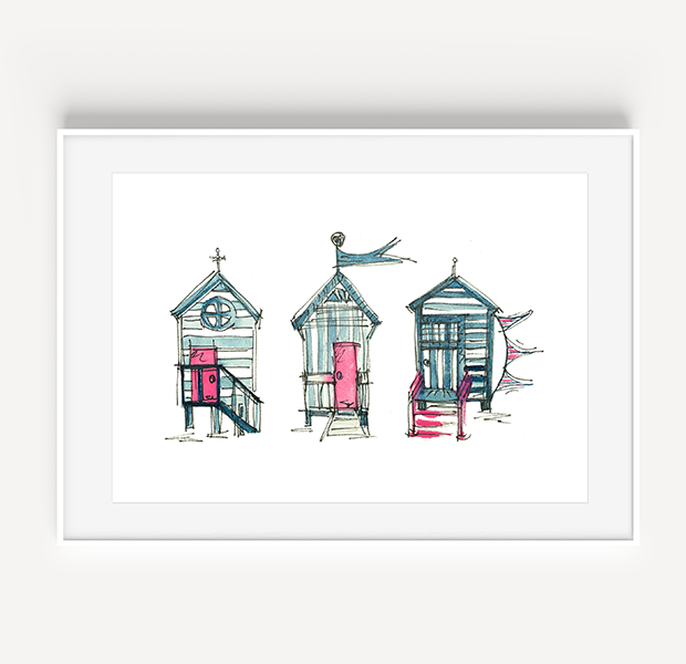 Beach Shacks Watercolor Print