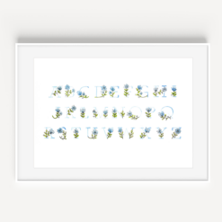 Blue Floral Alphabet Watercolor Print