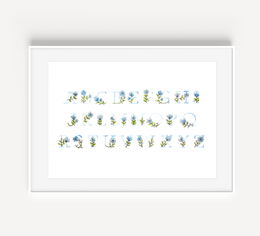 Blue Floral Alphabet Watercolor Print