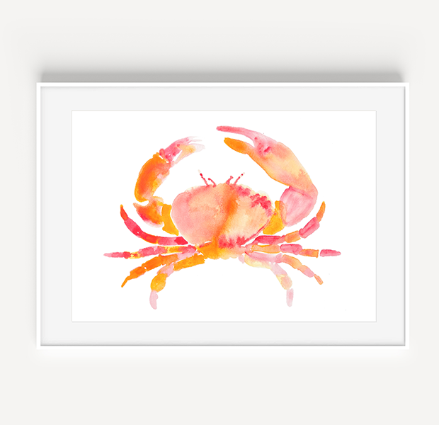 Pink Crab Watercolor Print