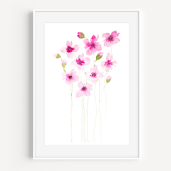 Pink Flower Stems Watercolor Print