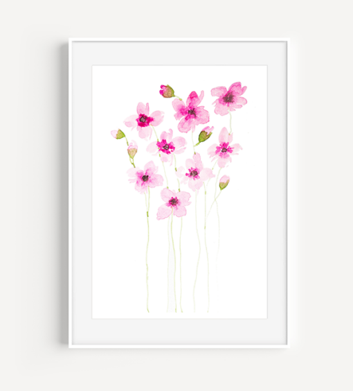 Pink Flower Stems Watercolor Print